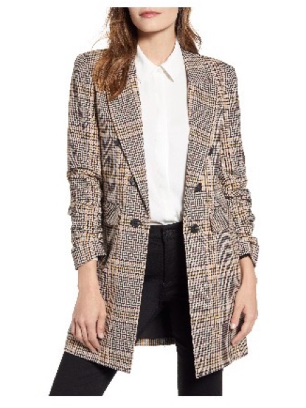 1. State Checked Longline Blazer in Plaid